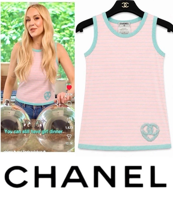 Chanel Vintage 2009 Pink Stripe CC Logo Heart Top 38 40 42 2 4 6 Shirt Vtg M L