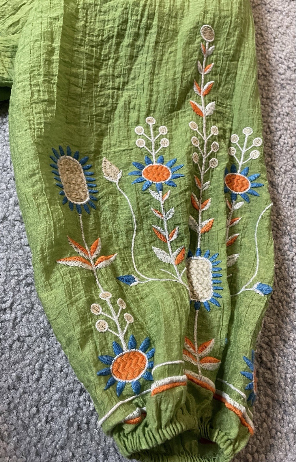 Liv Los Angeles Embroidered Floral Blouse Sz L Puff Sleeve Crinkly Boho Peasant