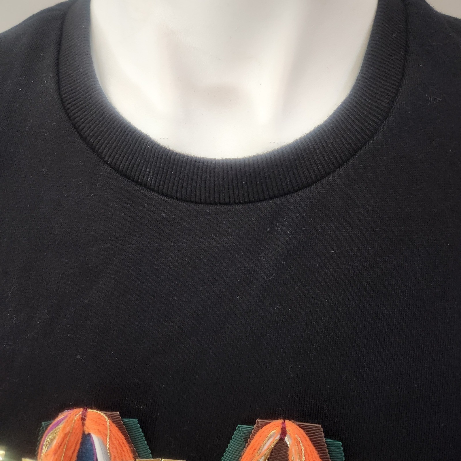 Sugarlips Black Top Size L Gold GLEAM Beaded Spell Graphic Fringed Ribbon Artsy