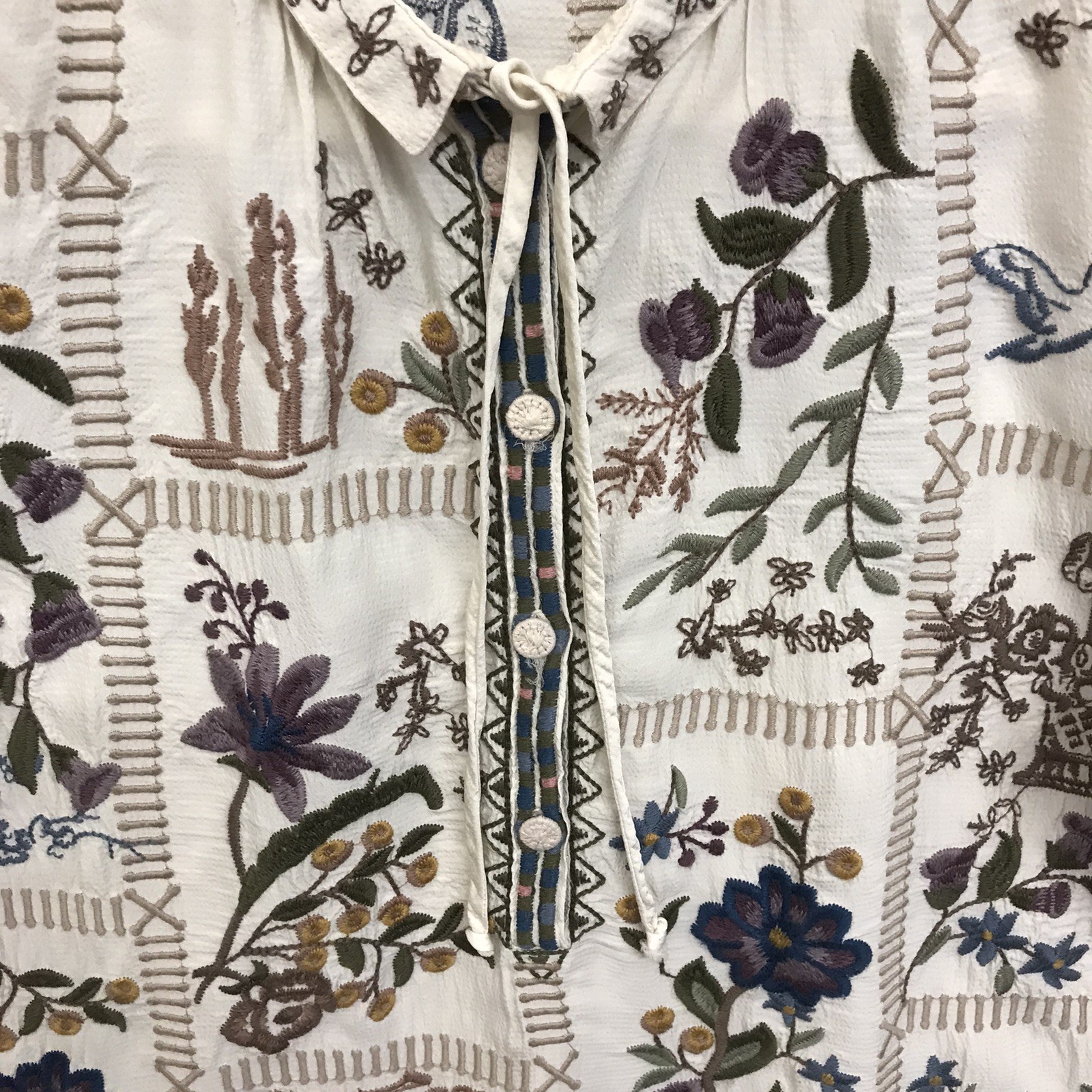 Johnny Was Mabel Tunic Top In Shell Embroidered Floral Boho Boxy Sz XS