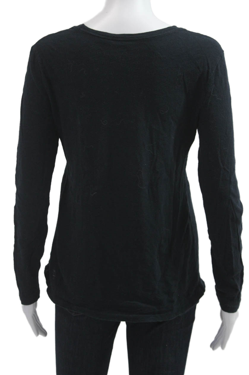 Joe Fresh Women Basic Black T-Shirt Long Sleeve Cotton Round Neck Size M
