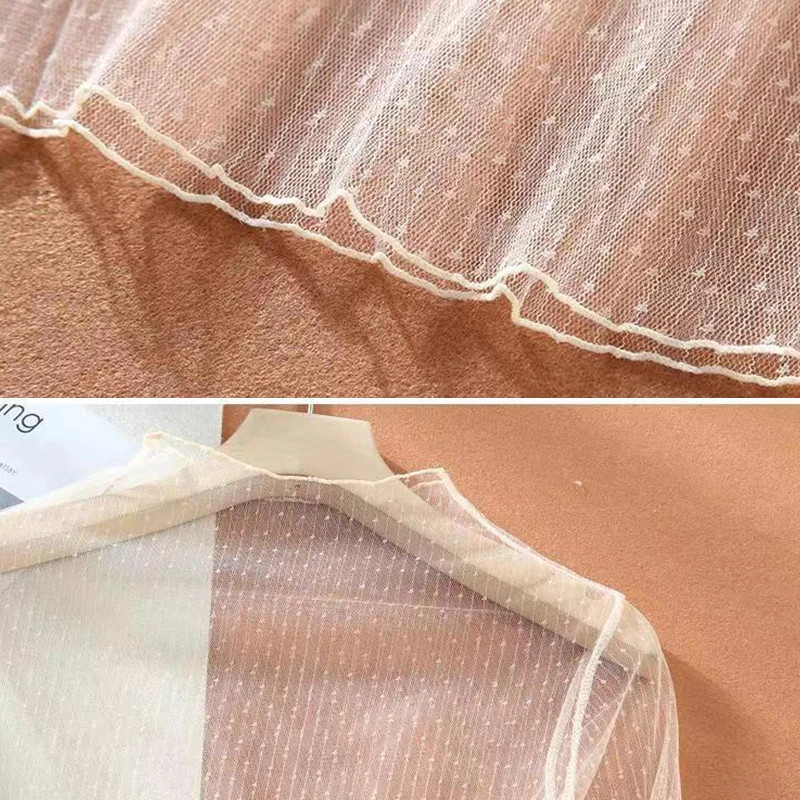 Mesh Sheer Floral Lace Top Women Long Sleeve See Through Sunscreen Blouse