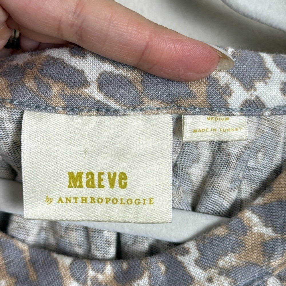 Maeve Linen Puff Sleeve Leopard Print Blouse Size Medium
