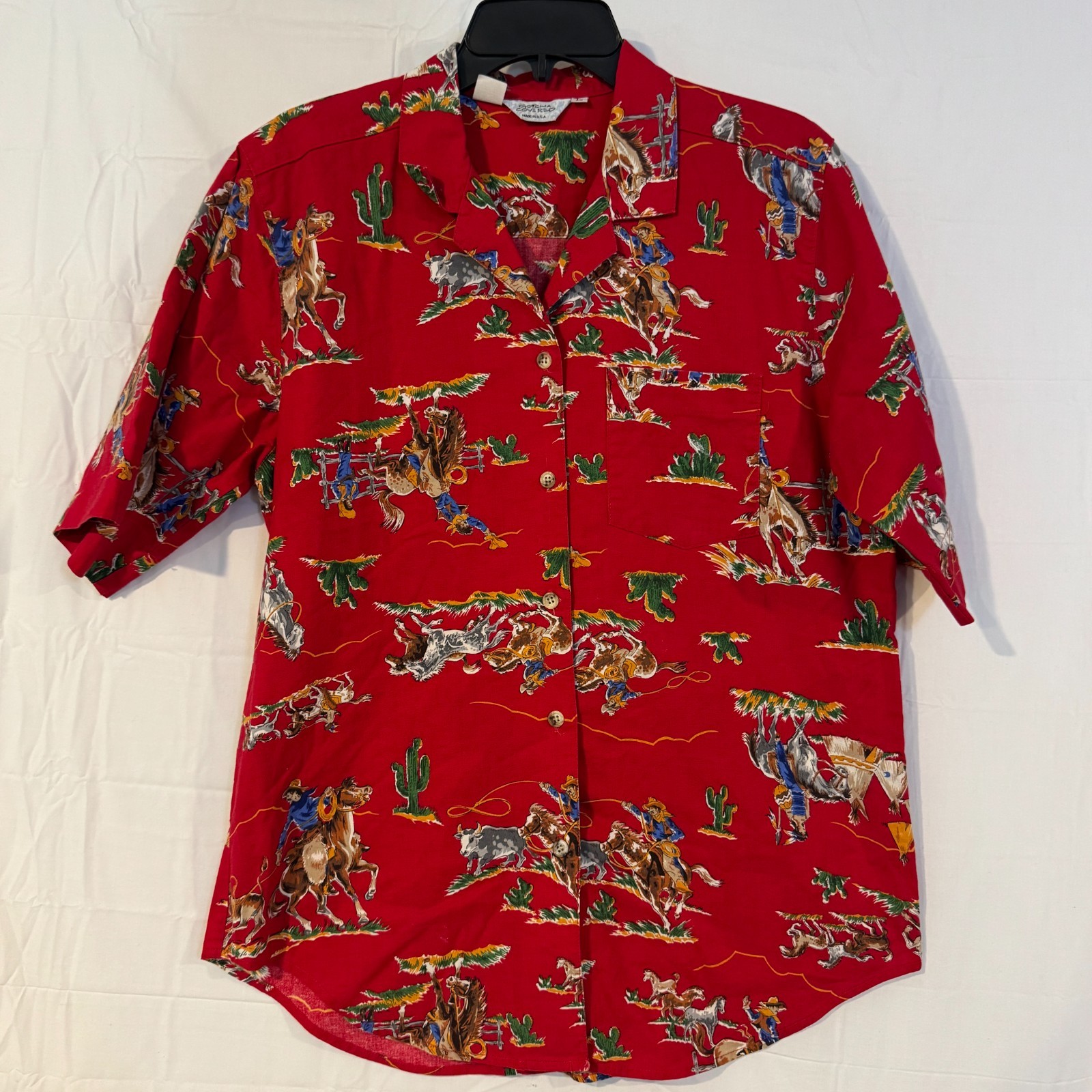 Vintage Gotcha Covered Western Shirt Large L Red Rodeo Cowboy Camp Made in USA
