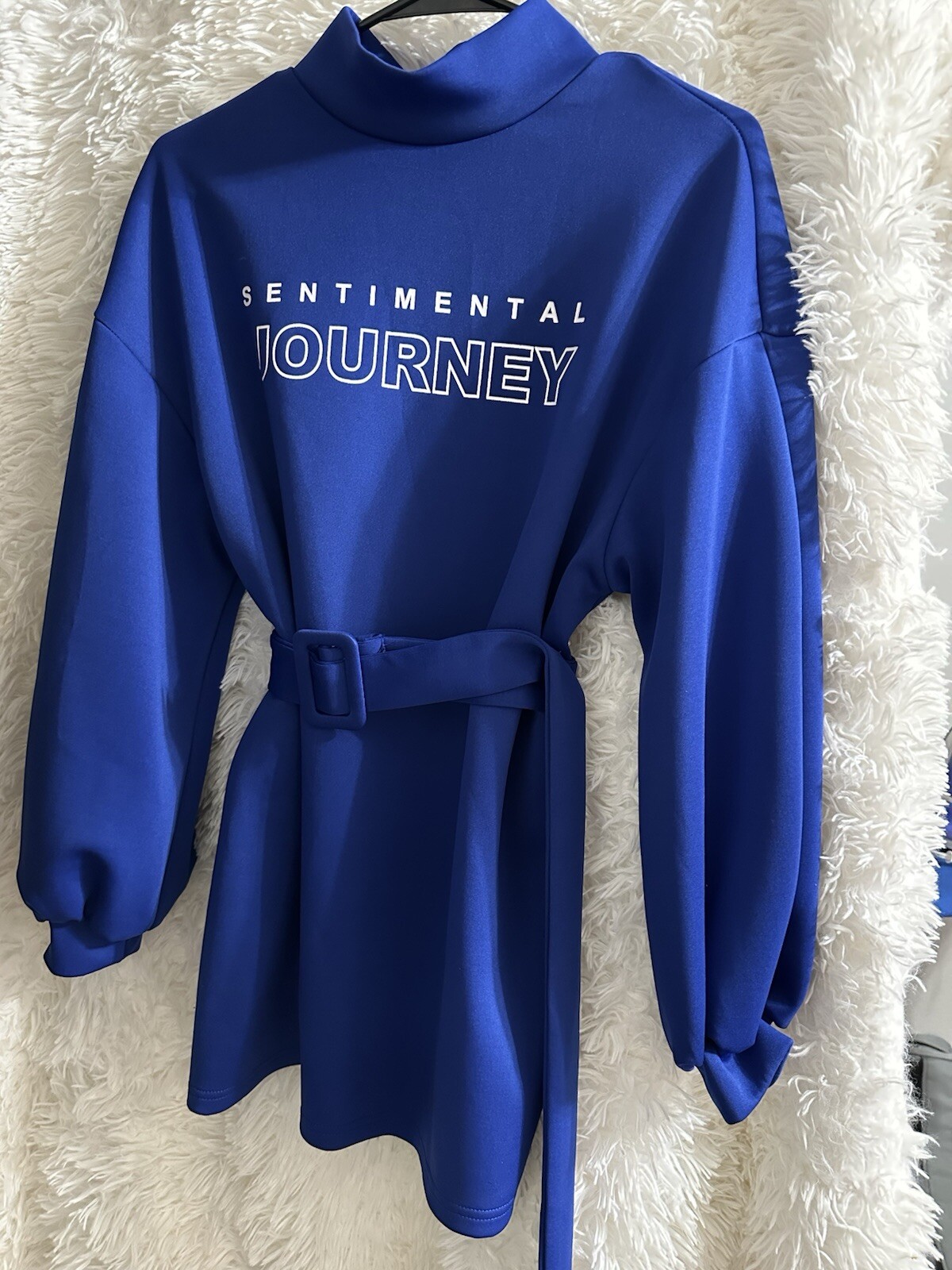 Elegant Women’s Sleeve Belted Blue Top Modern and Trendy Design