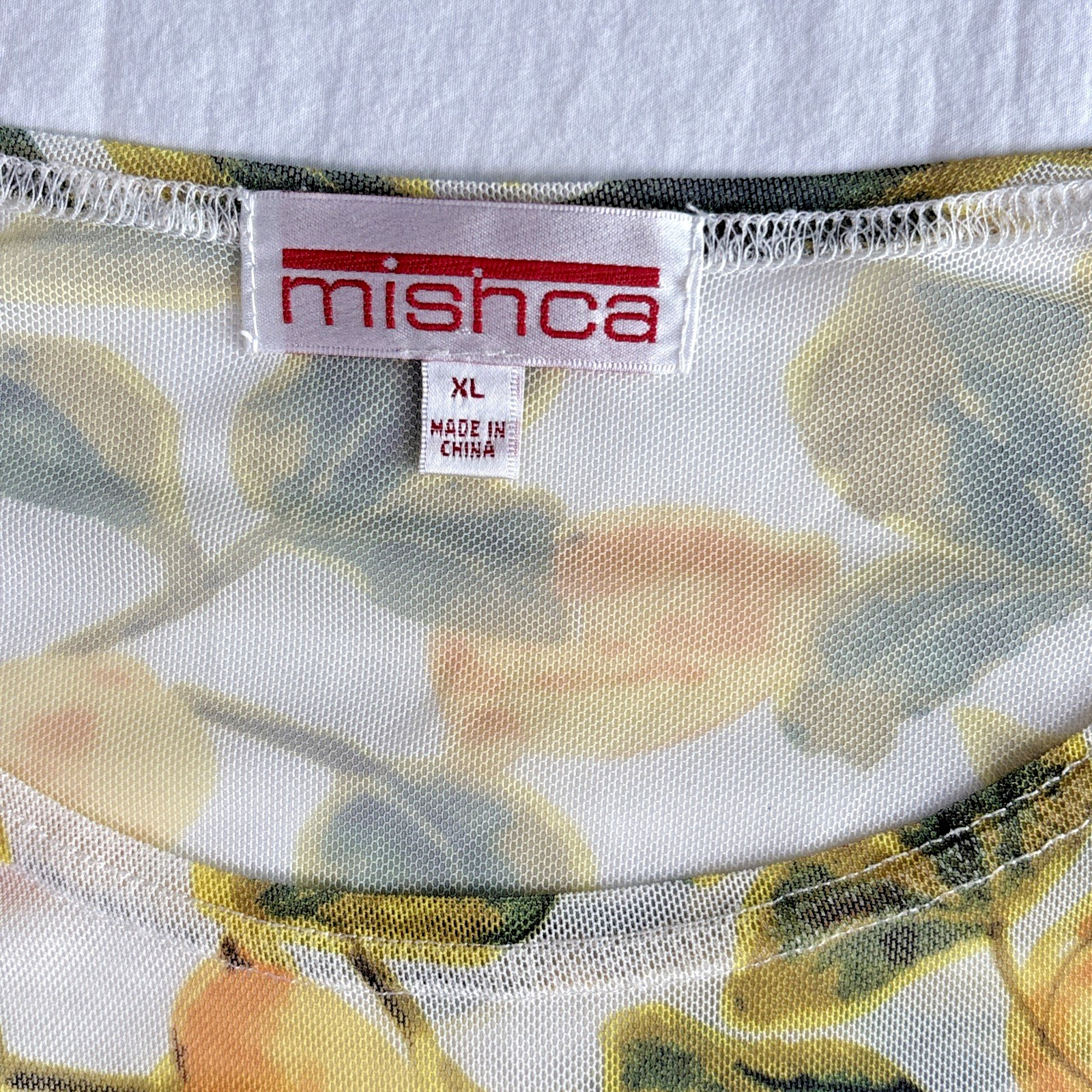 mishca Lemon Print Mesh Bell Sleeve Round Neck Pull Over Baby Doll Top Size XL