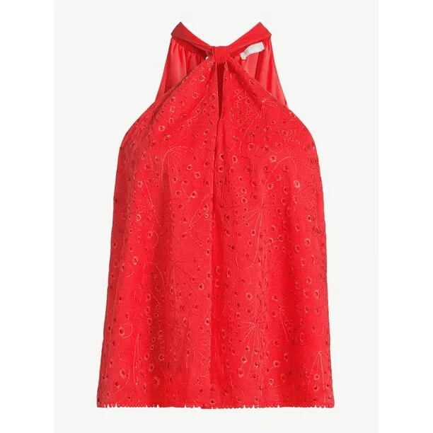 Sofia Jeans by Sofia Vergara Women’s Eyelet Halter Top Red Medium (8-10)