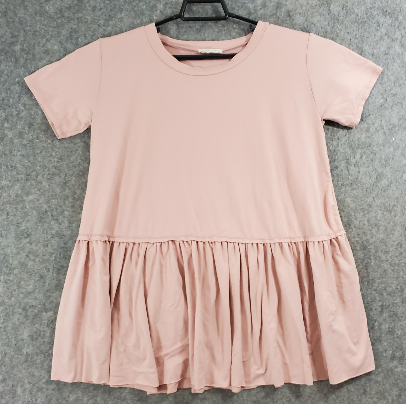 Entro Top Womens Large Pink Short Sleeve T-Shirt Drop Waist Ruffle Hem Swing