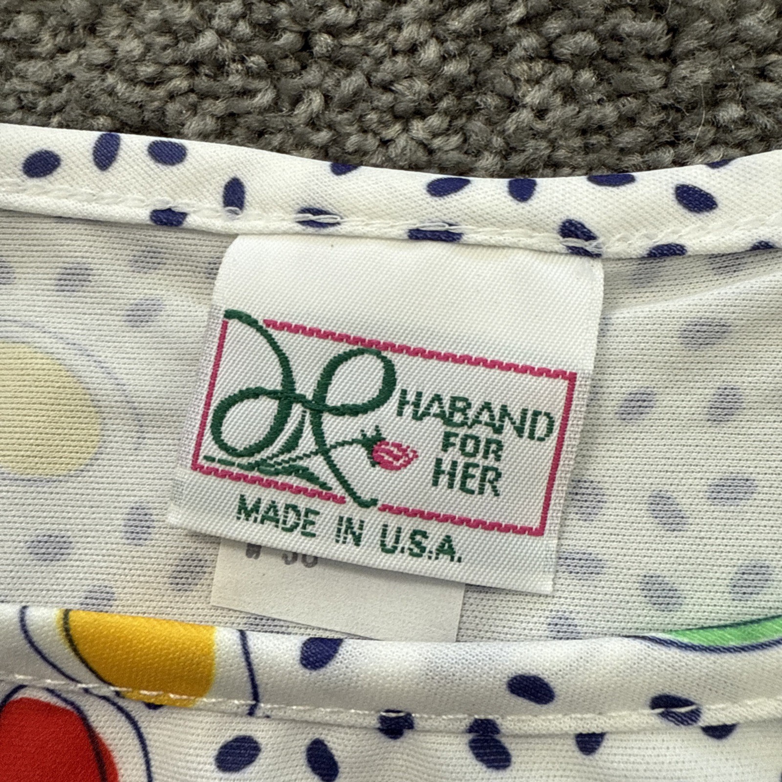 VTG Womens L Haband Shirt AOP Print 80s 90s Polka Dot Colorful Confetti Made USA