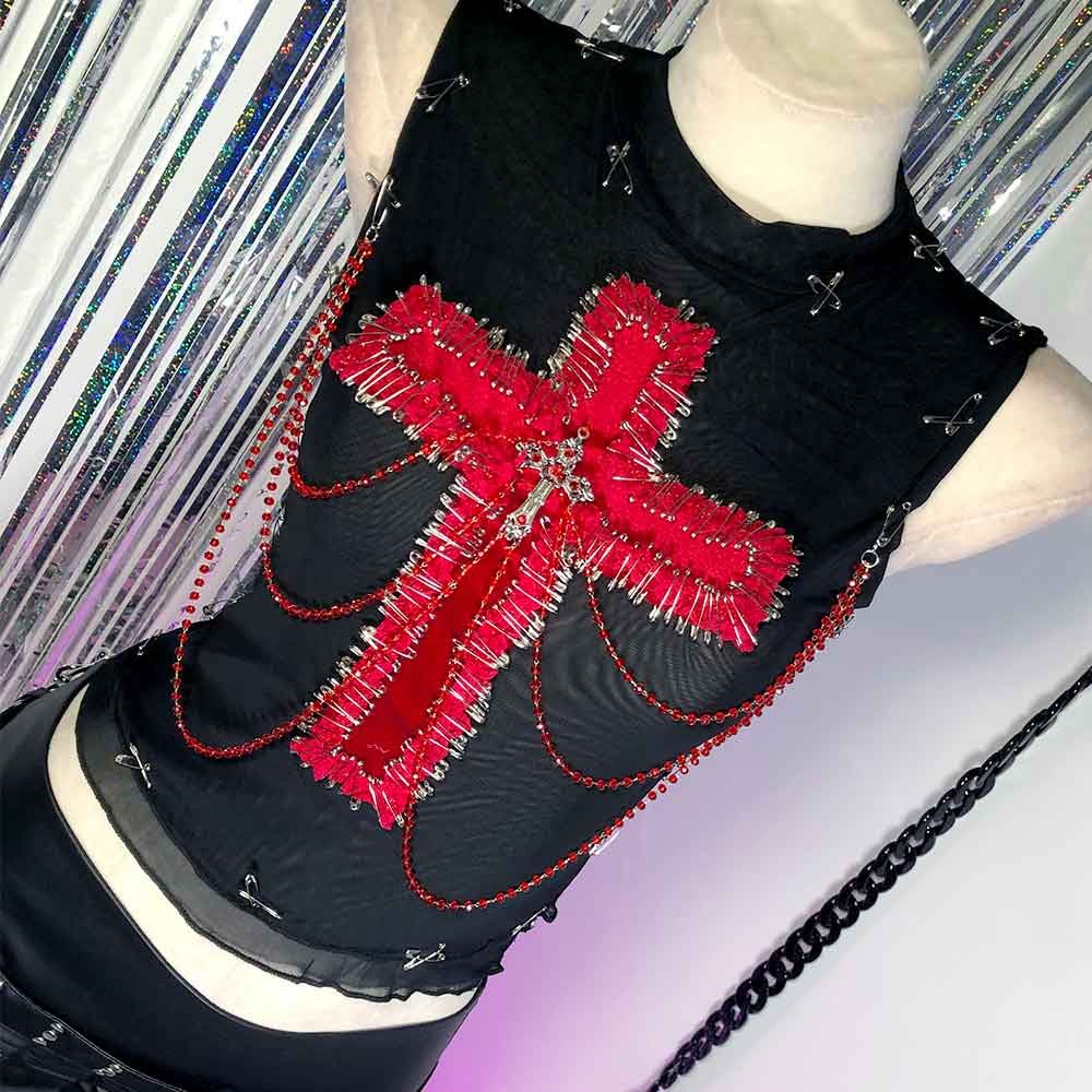 Goth Tops Punk Mini Rock Clothes Grunge Gothic Tank Emo Clothing Y2K Chic H5