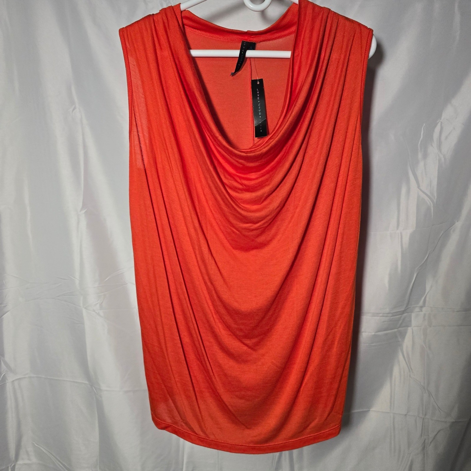 NWT Love Life Live Cowl Neck Top Women’s Large Orange Sleeveless Rayon