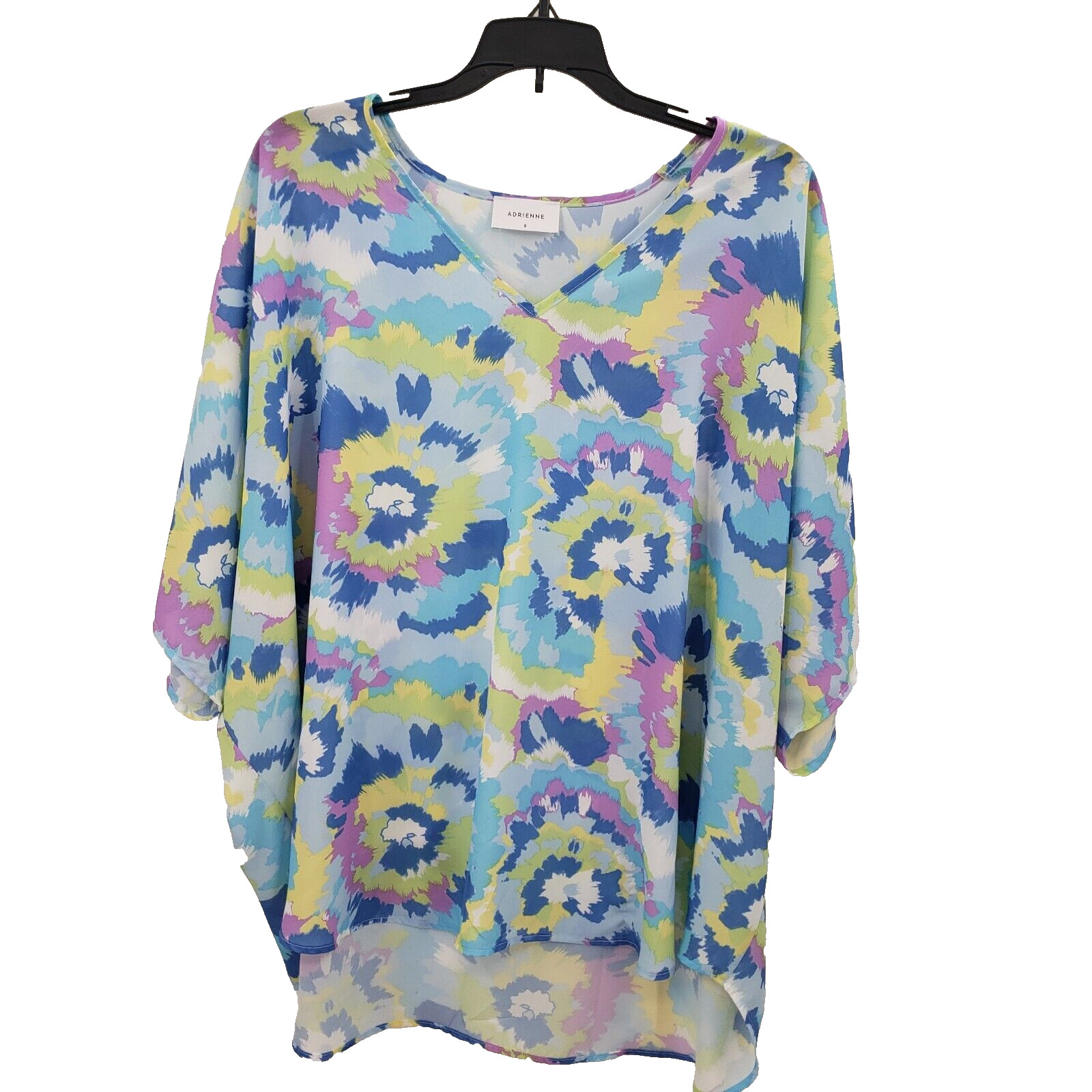 Adrienne Abstract Print Blouse Womens Size Small Dolman Sleeve Semi Sheer Top