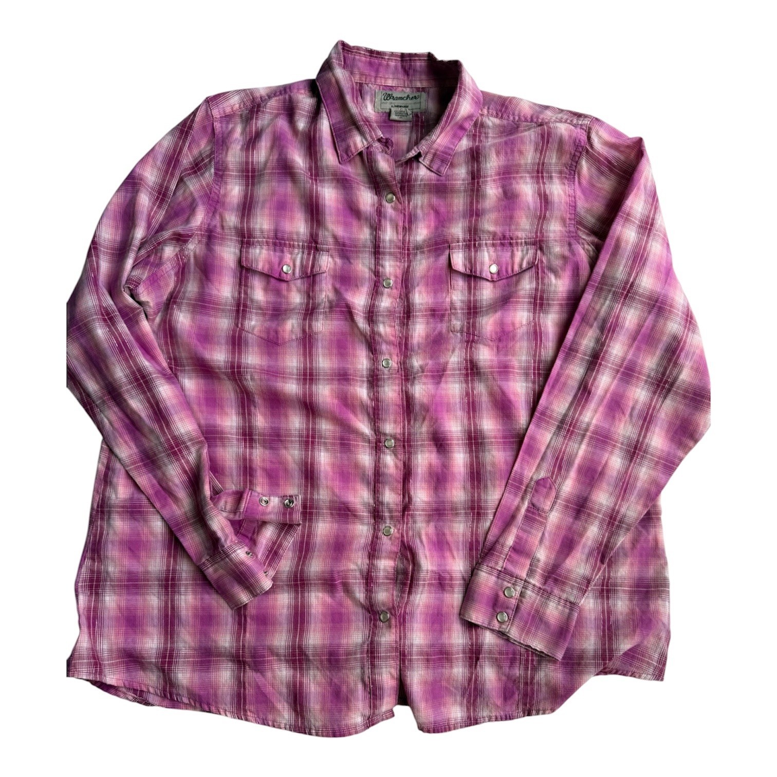 Wrancher by Wrangler Pink Plaid Western Snap Shirt Womens XXL Cowgirl Top
