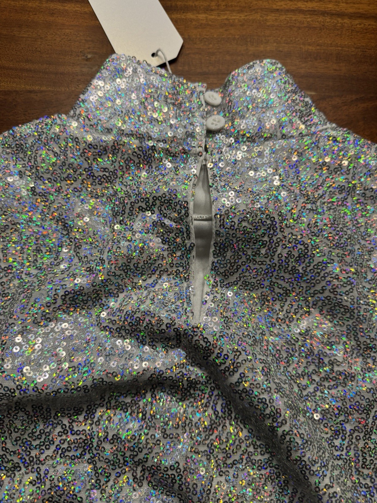 Made With Love Womens Silver Sparkle Sequins Hi-low Tunic Blouse Sz S – NEW