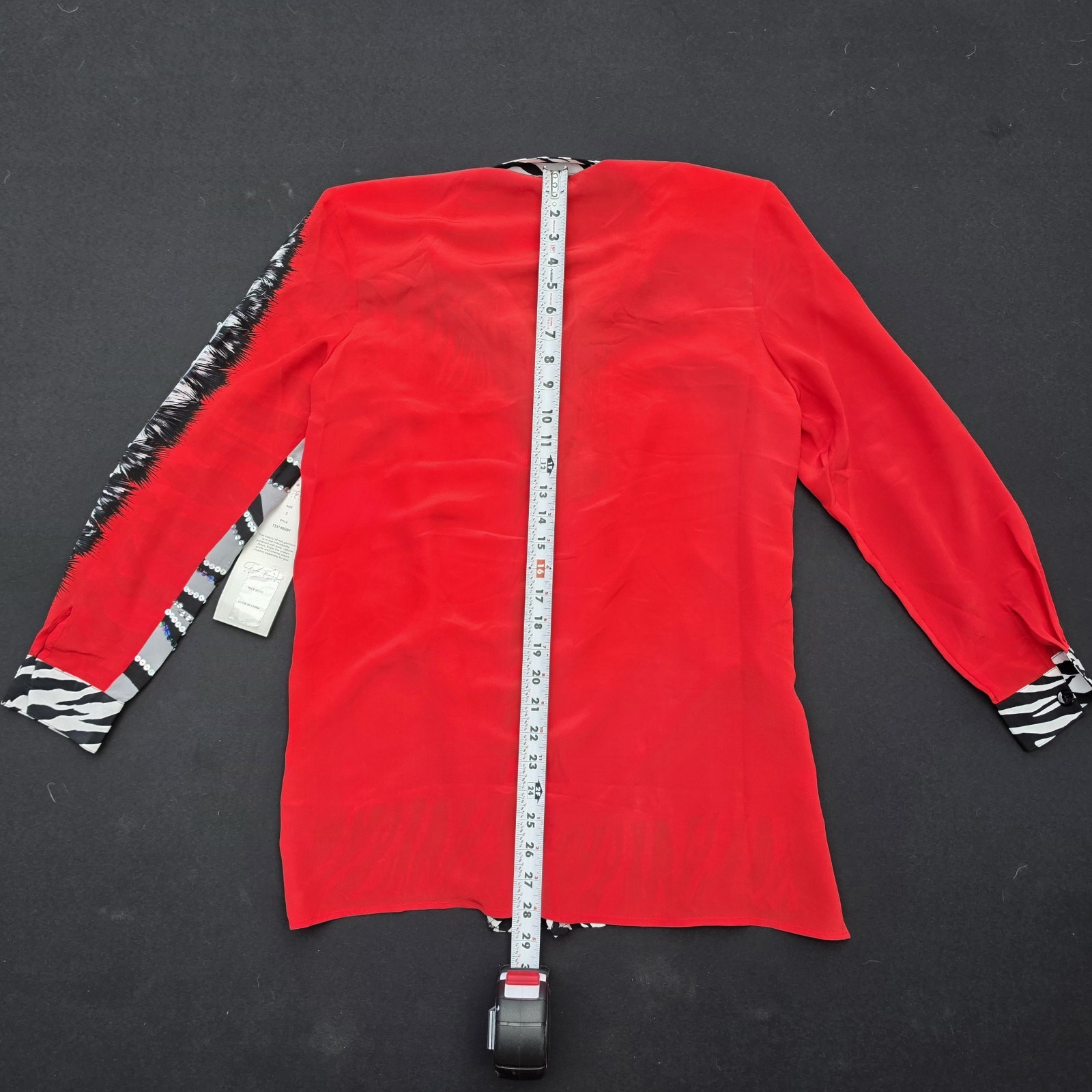 Diane Gilman 100% Silk Red Zebra Blouse Button Front NWT Size S