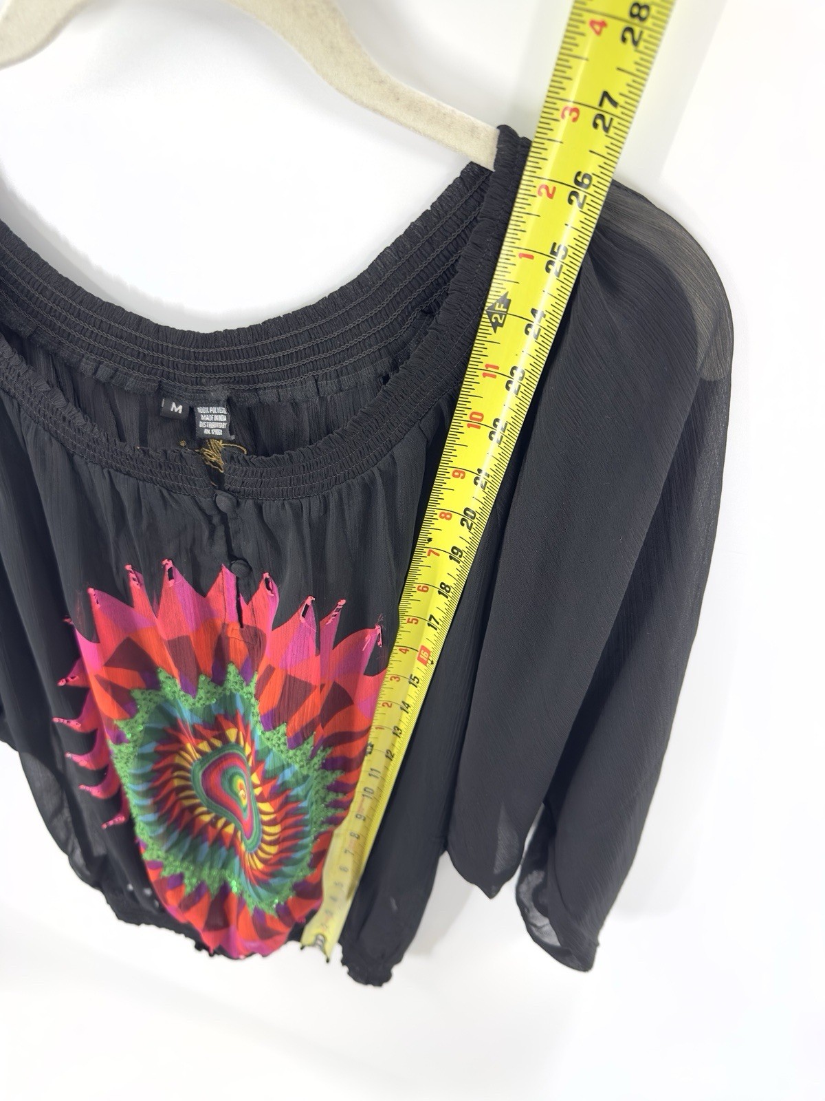Desigual Blouse Top Womens Medium Artsy Lightweight Boho Colorful Festival Sheer