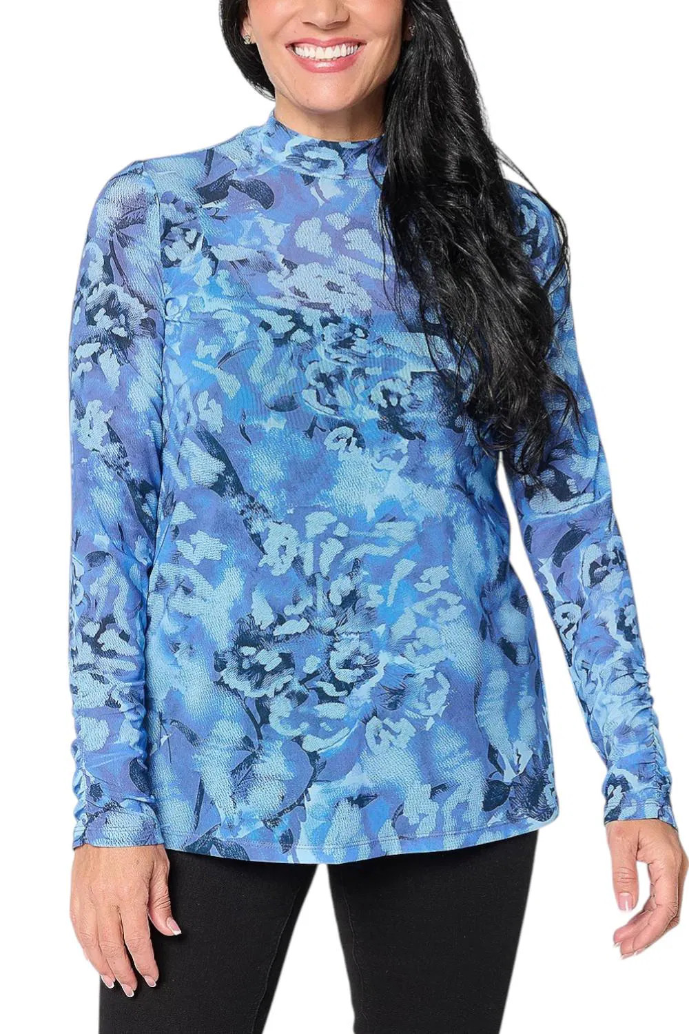 LOGO Layers by Lori Goldstein Mock Neck Mesh Top Skipper Blue