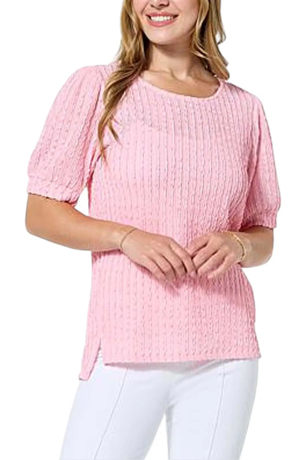 Christian Siriano Women’s Crepe Puff-Sleeve Top Pink