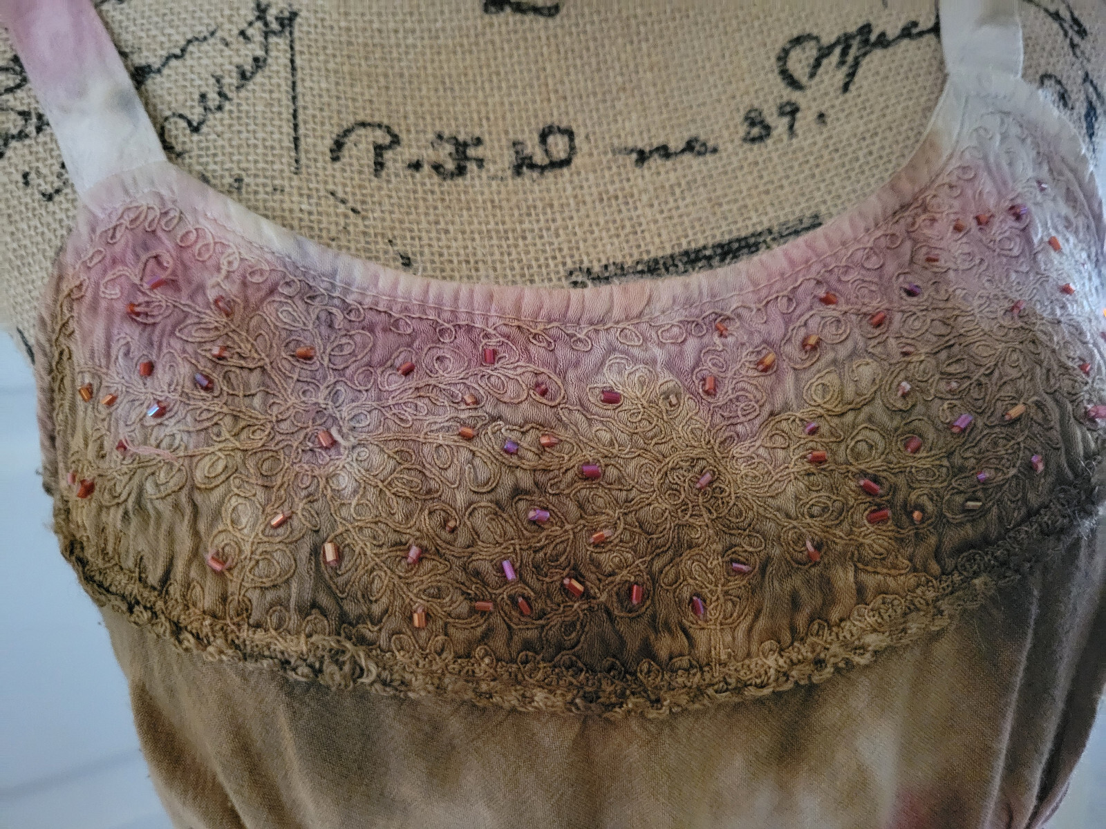 LSI Tie Dye Embroidered Beaded Cami Tunic Top India Boho Hippie Festival Top S