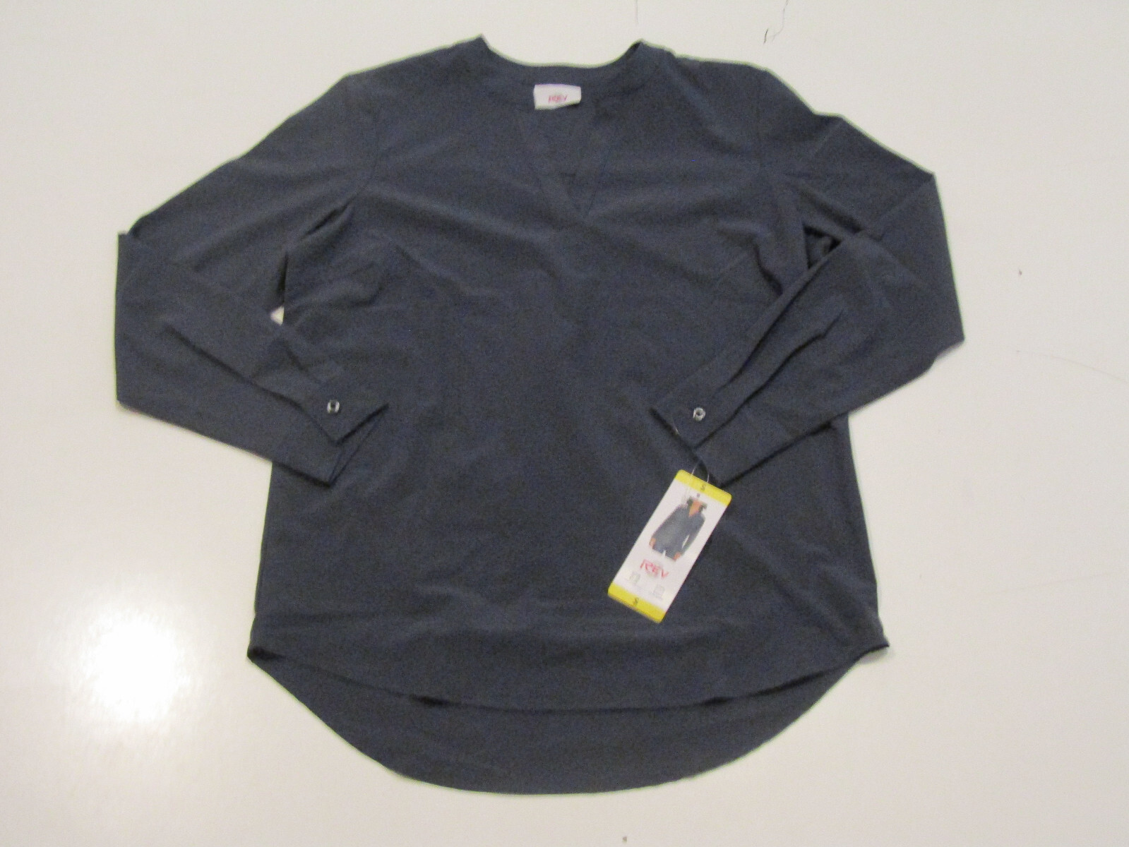REV 3 4-Way Stretch Easy Care V-Neck L/S Shirt Blue Sz X-Large NWT Womens