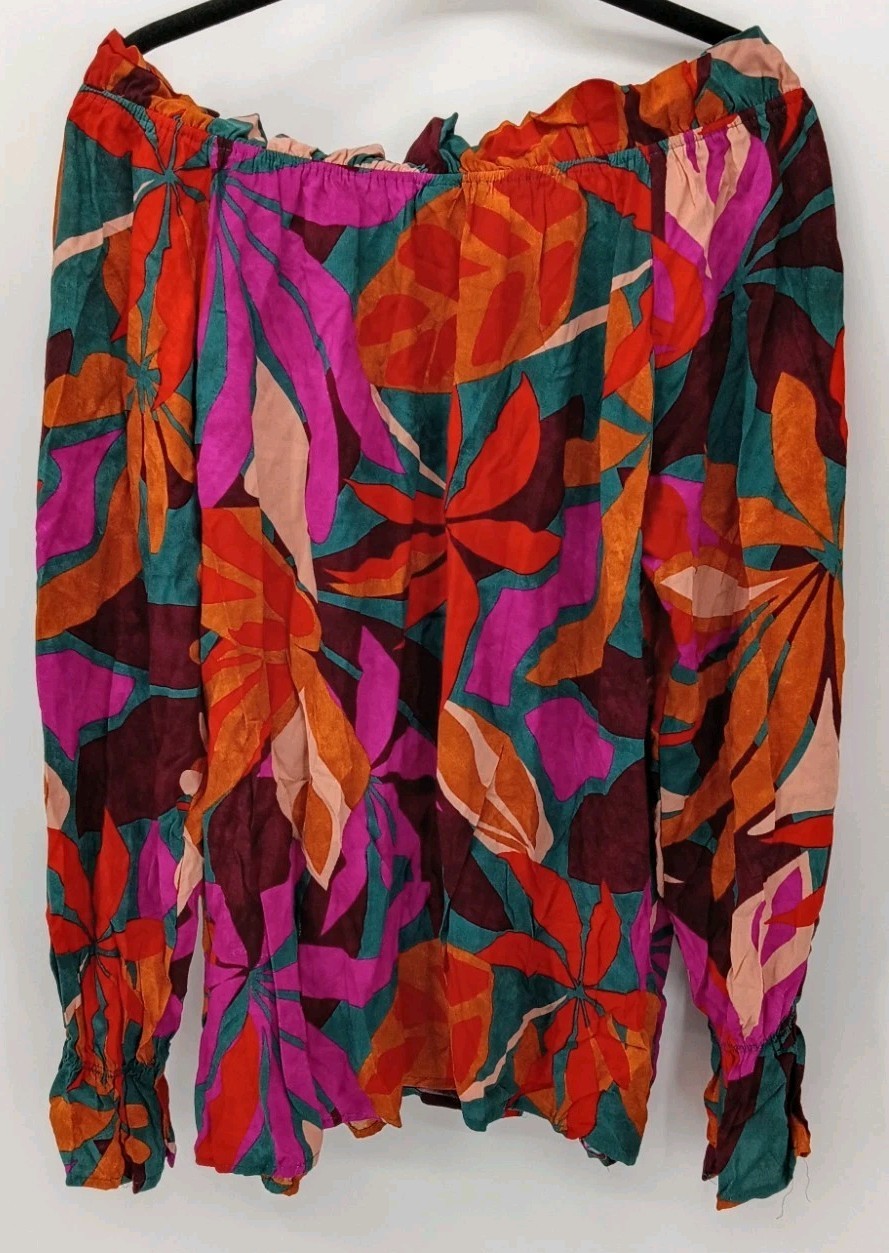 Fifth Ray XL Abstract Floral Boho Blouse | Colorful Art Nouveau Ruffle Top NWT