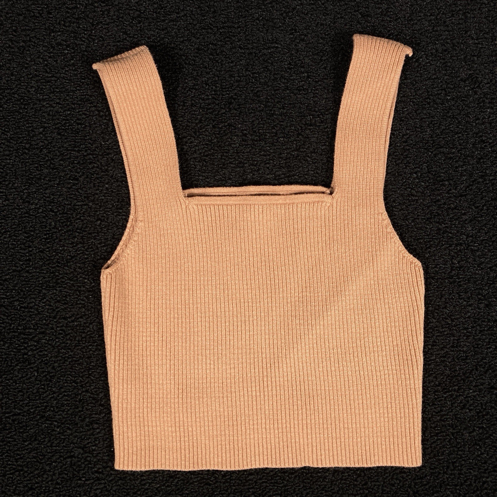 knit tank Sleeveless Crop Top Ribbed Medium Womens basics minimalist square neck