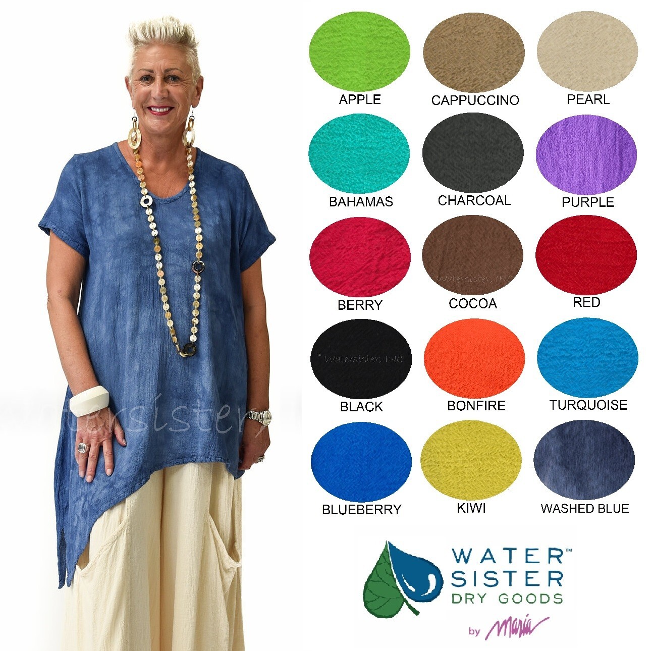 WATERSISTER Cotton Gauze ALOHA Tunic Angle Hem 1(S/M) 2(L/XL) 3(1X) Oh my COLORS
