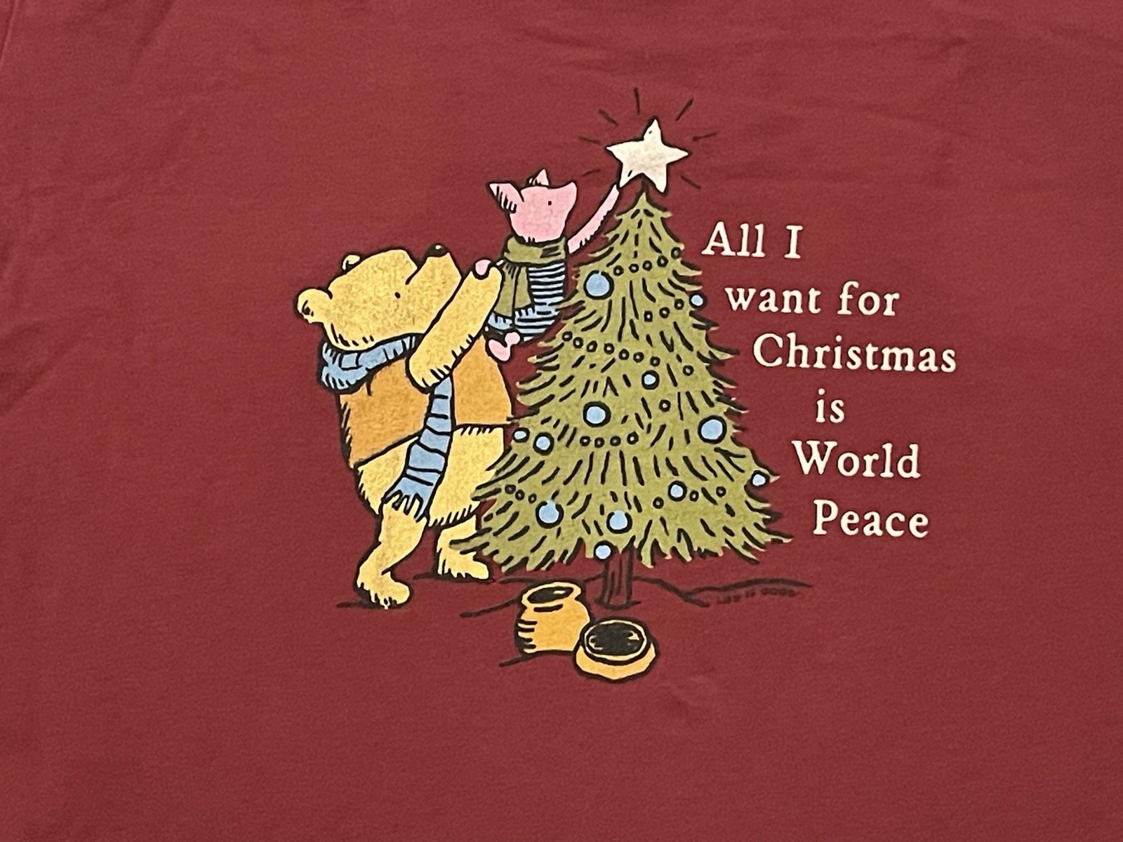 Life Is Good Crusher Shirt Womens XL Red Christmas World Peace Long Sleeve
