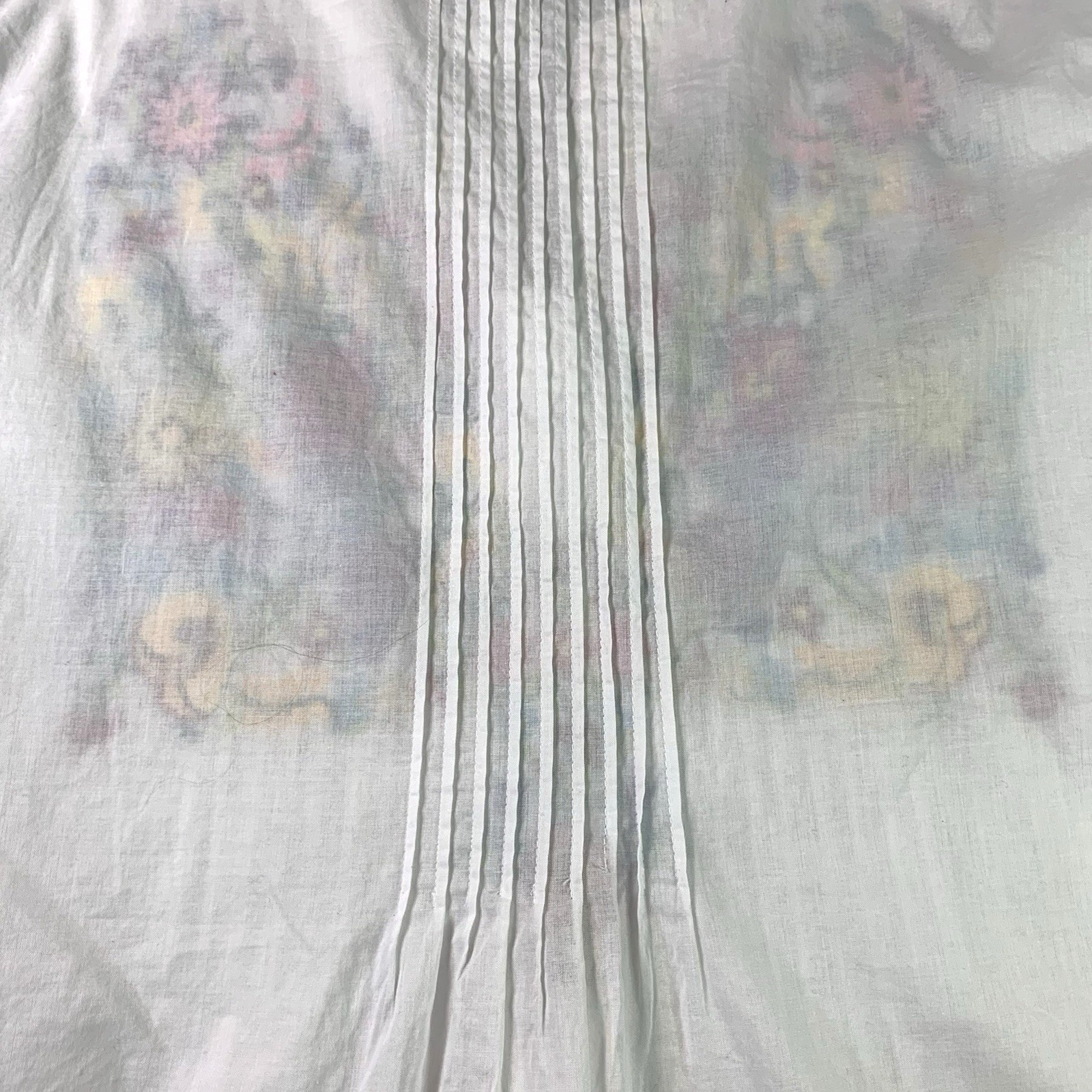 Embroidered Peasant Tunic Top Womens L Dressbarn White All Cotton Pleated Floral