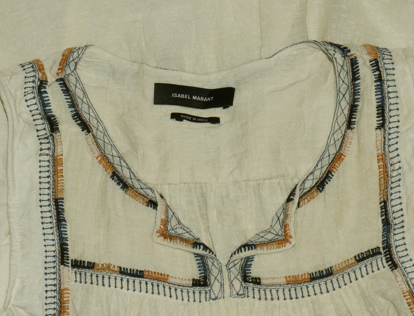 Isabel Marant Etoile Border Embroidered Sleeveless Cream Silk Blouse Top S 36
