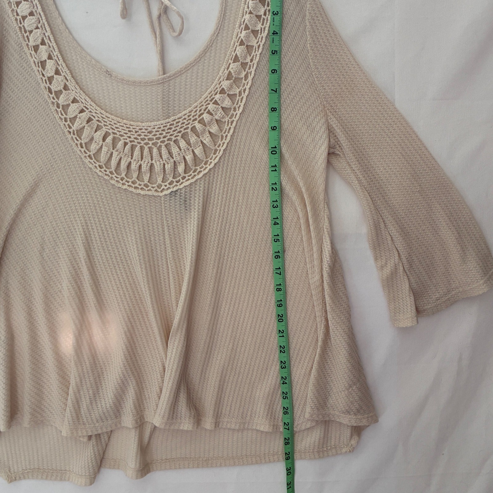 Earthbound Trading Co Waffle Knit Crochet Tunic Womens XL Cream Boho