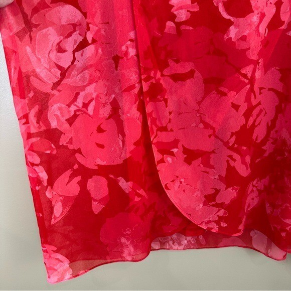 H by Halston Red Pink Layered Abstract Floral Feminine Flowy Tank Top Blouse 2X