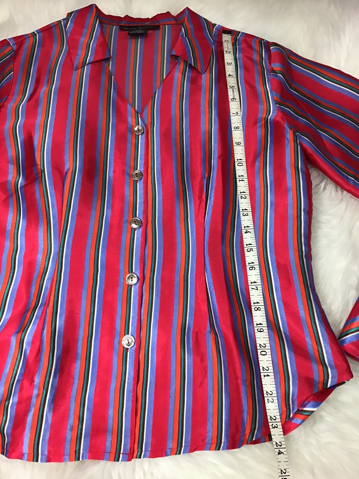 Connie Howard Retro VTG Blouse Satin Stripes Long Sleeve 60’s 70’s Shirt 10 L