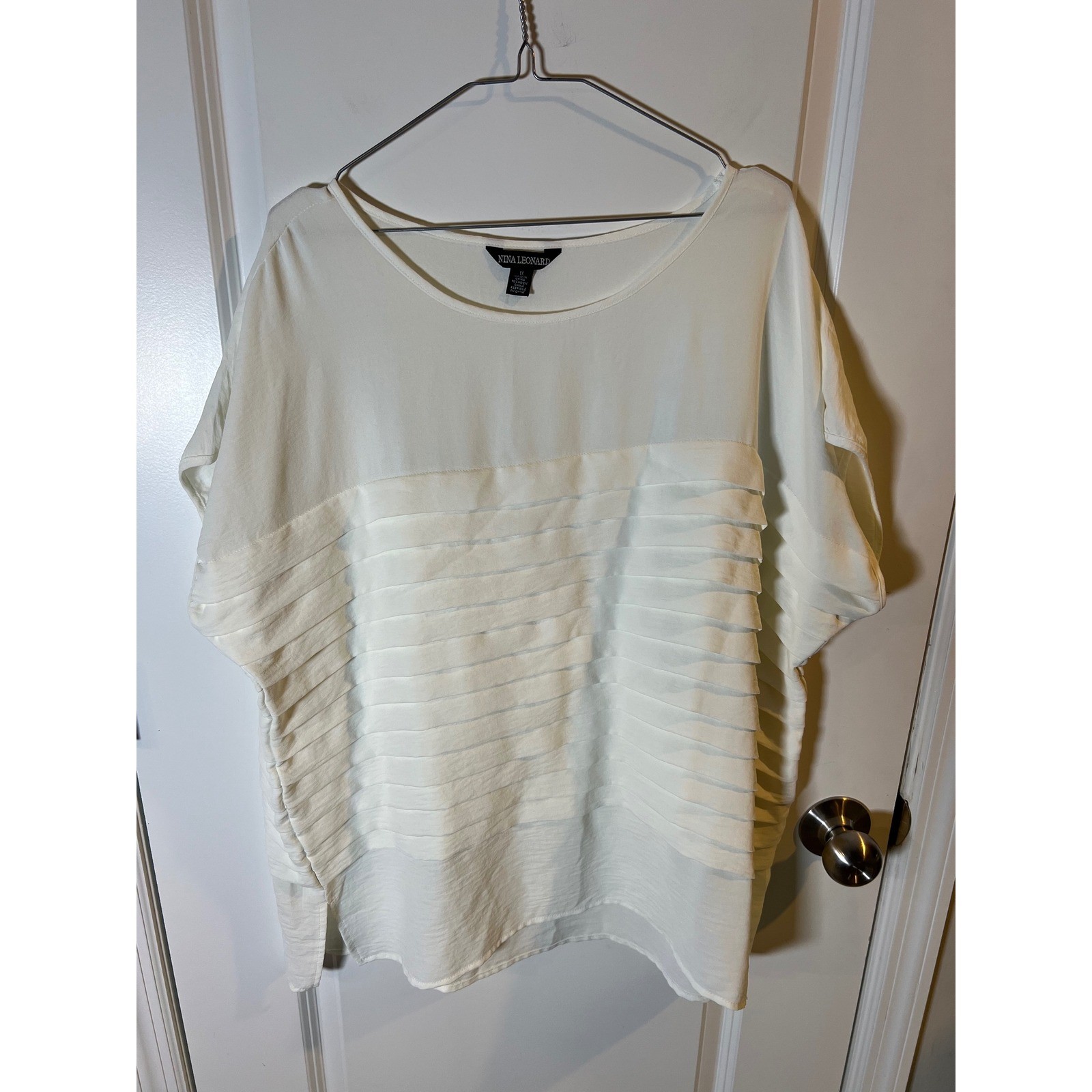 Nina Leonard Womens Blouse Tiered Pleated Detail White 1X