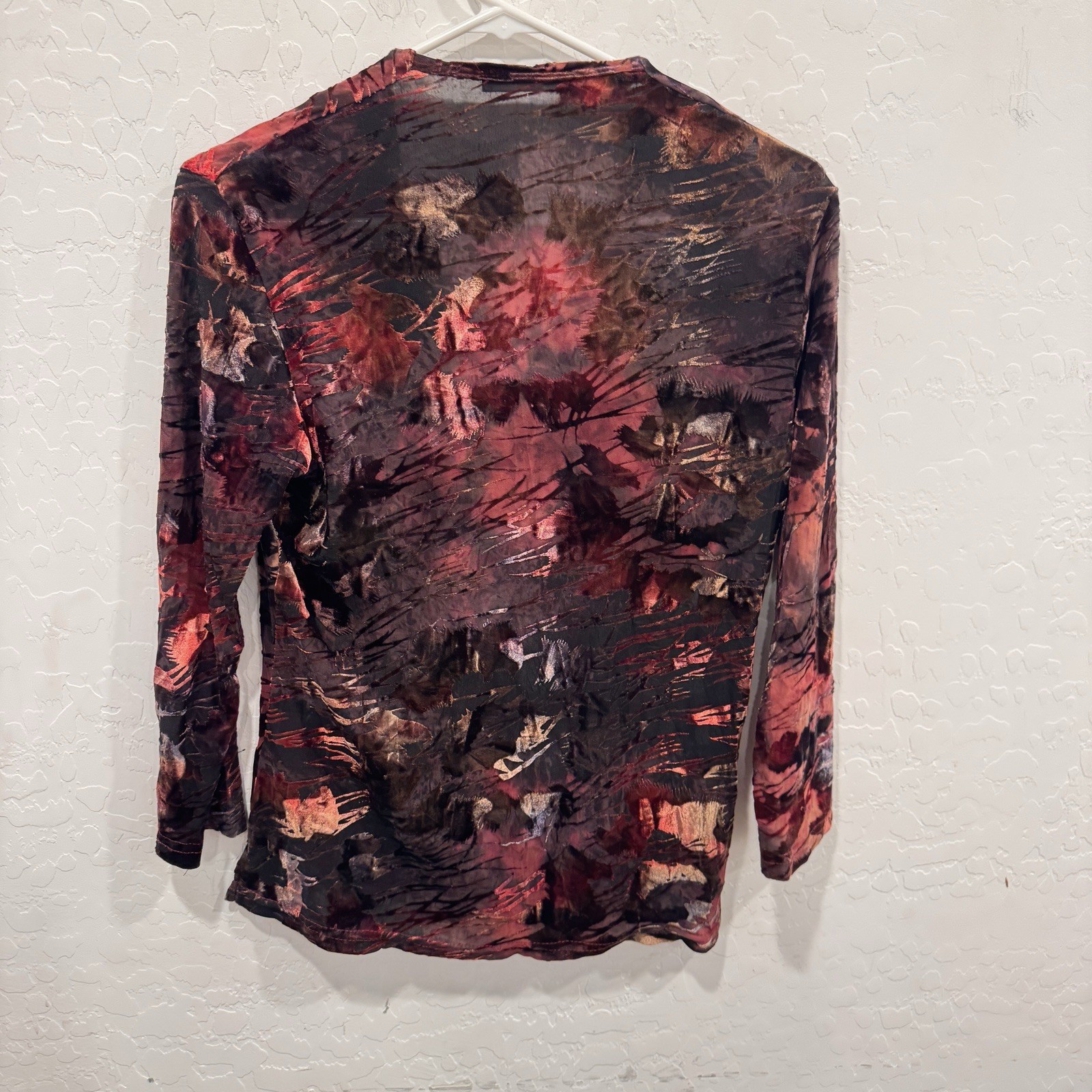 Linda Leal Velvet Burnout Red V-Neck Blouse Womens Medium Whimsigoth Witchy