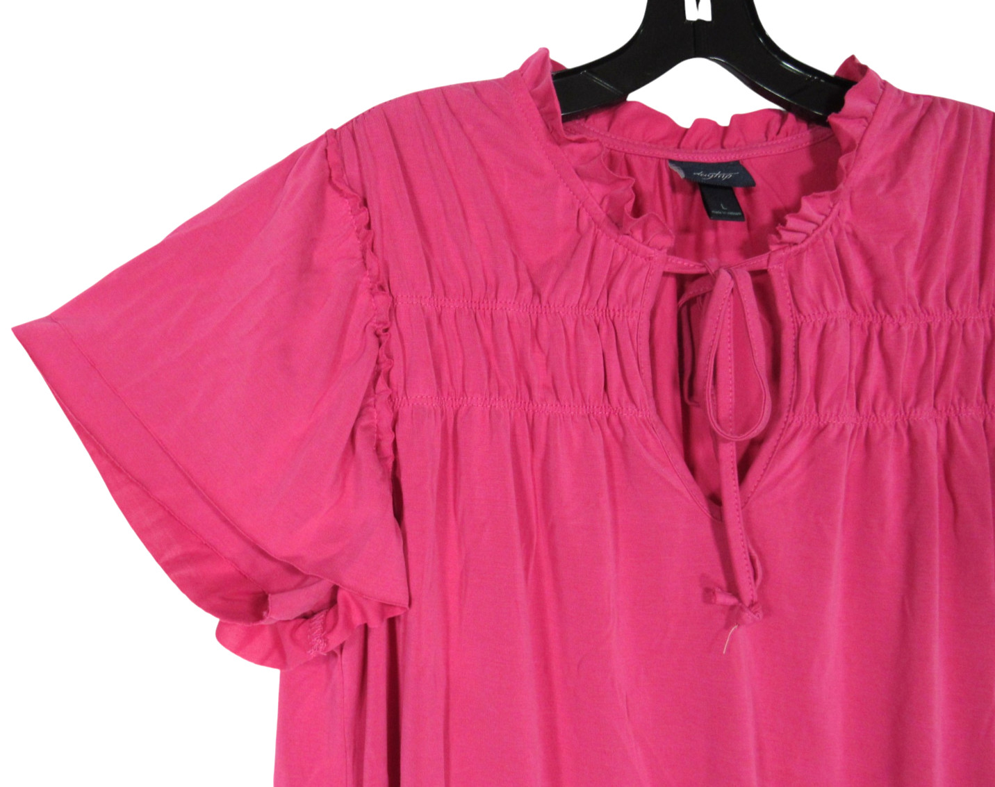 DAYTRIP BUCKLE Pink SMOCKED/GATHERED Tie V-Neck FLUTTER SLEEVS Blouse/Top Sz L