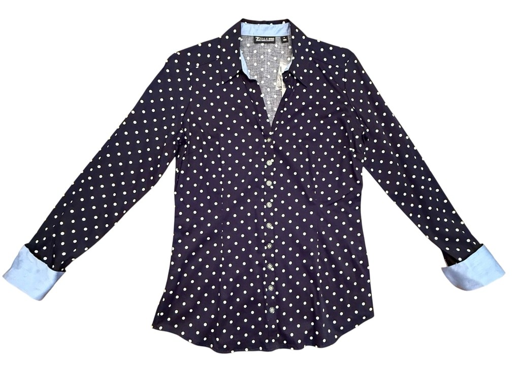 7th Avenue Design Studio Button Down Shirt, M Medium, Navy & White NWT