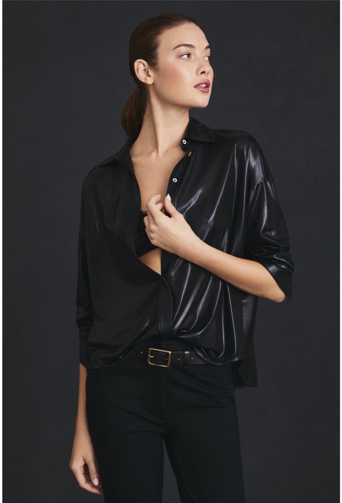 NWT Anthropologie XS Iridescent Shine Shirt Black NEW $60