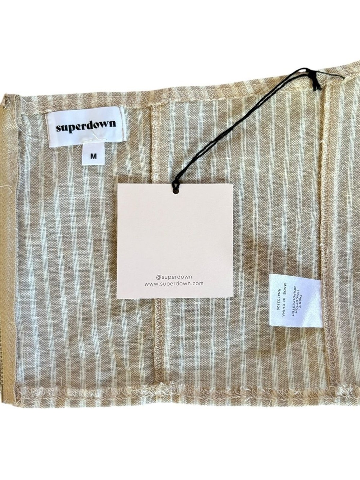 Revolve Superdown Rudy Halter Top Beige White Striped Womens Medium NEW With Tag