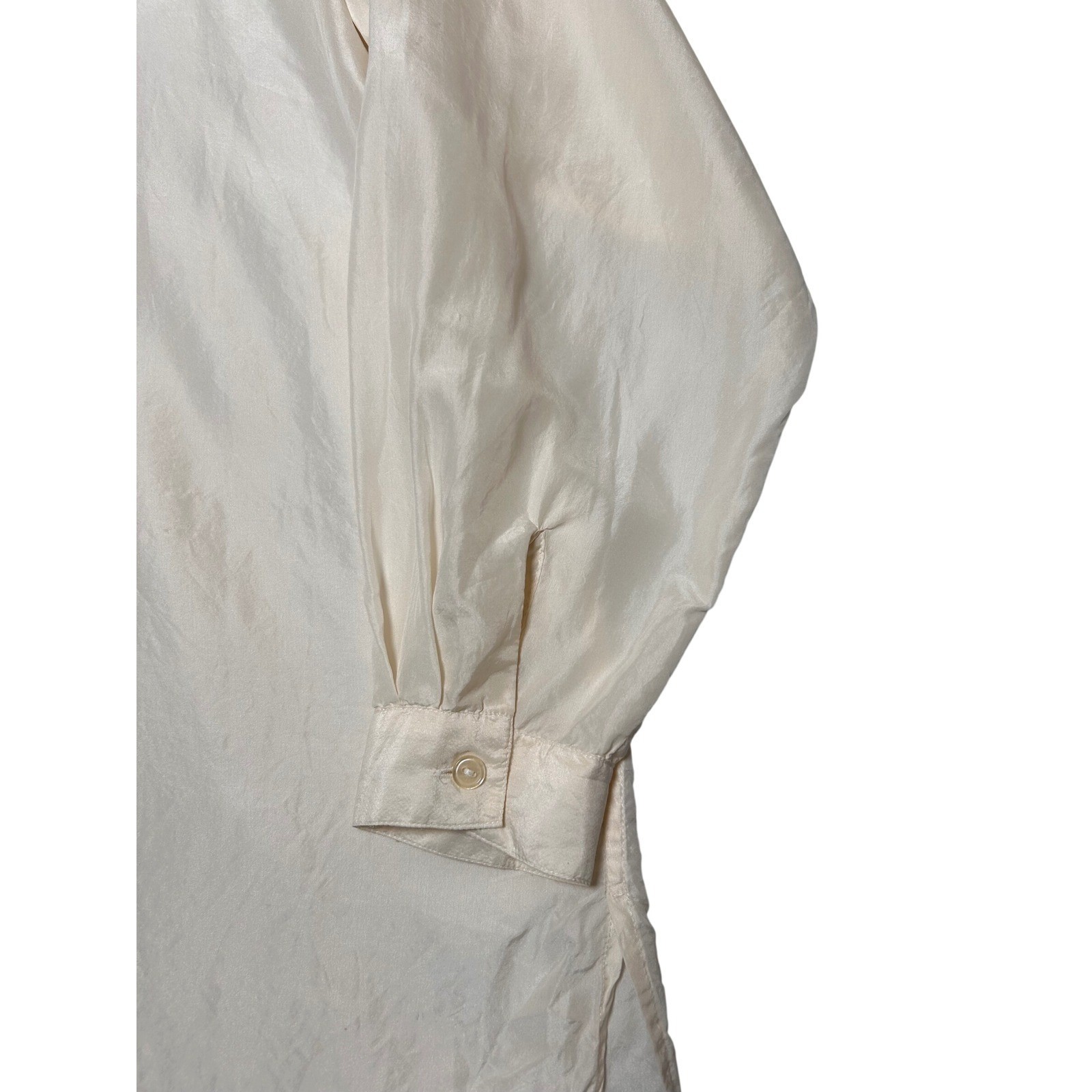 Diana D’Or 100% Silk Button Tunic Blouse Women L Ivory Minimalist Luxury Chic