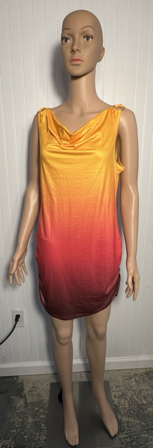 Slick orange top to dark red bottom Shirt dress, Size XL