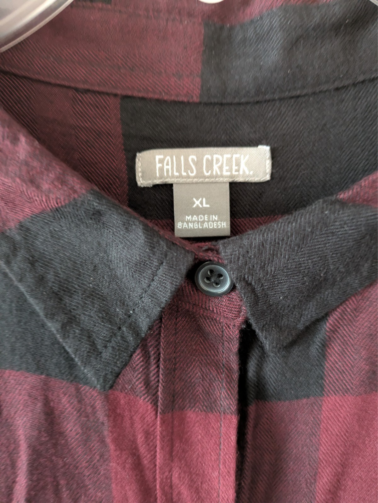 NWT Falls Creek Women’s Size XL LS Burgandy Black Plaid Hi-Lo Button Tunic Shirt