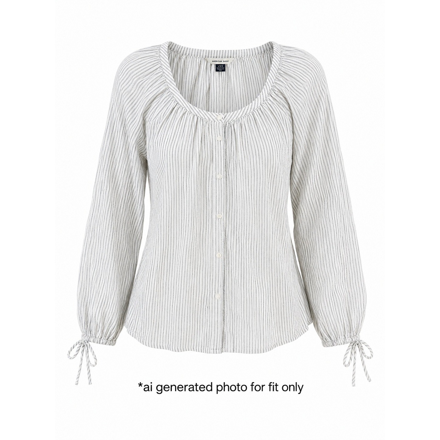 American Eagle Striped Tie Cuff Button Up Blouse Womens Large Blue White