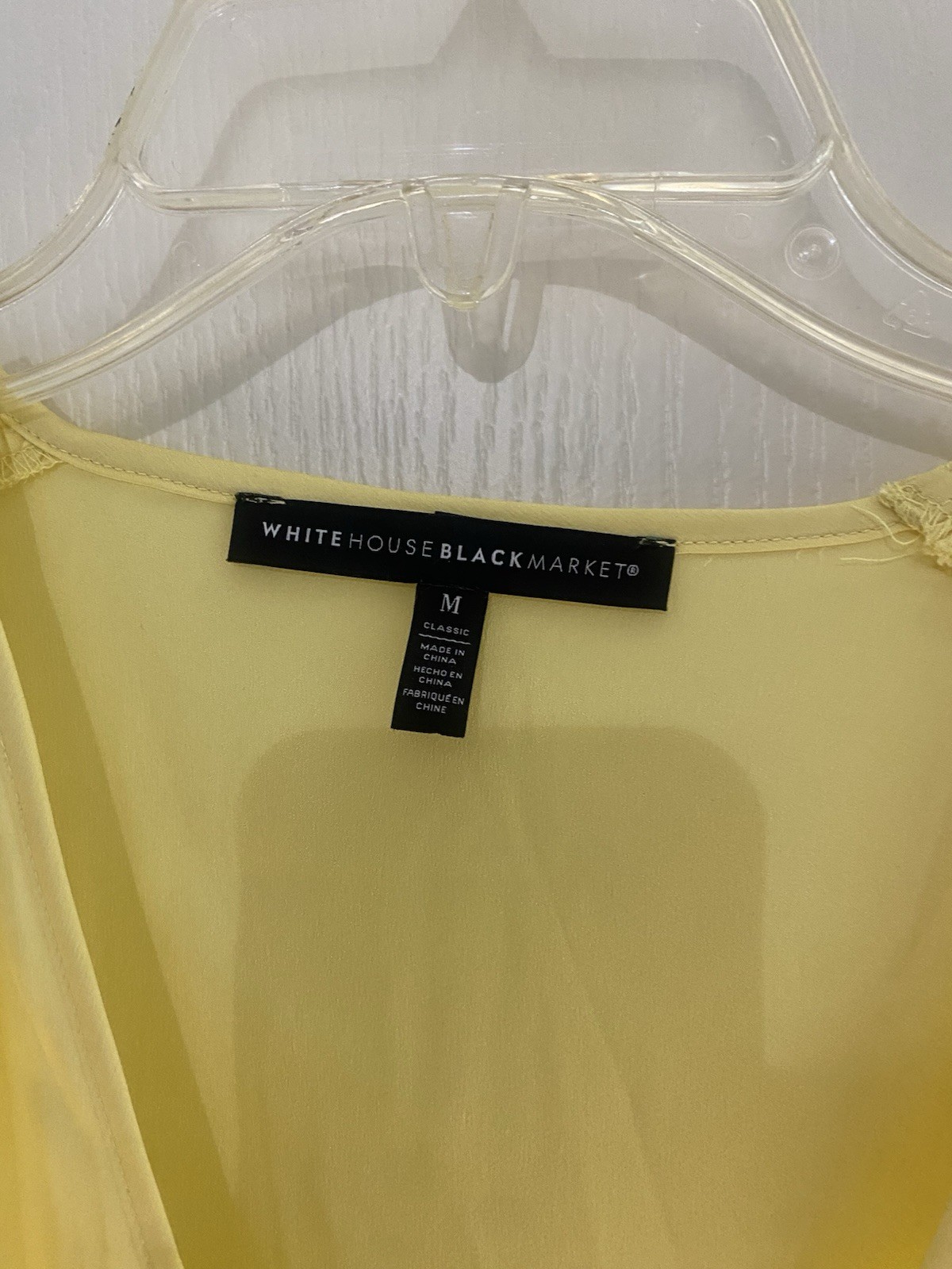 White House Black Market Women’s Yellow Satin Pleated V-Neck Blouse M