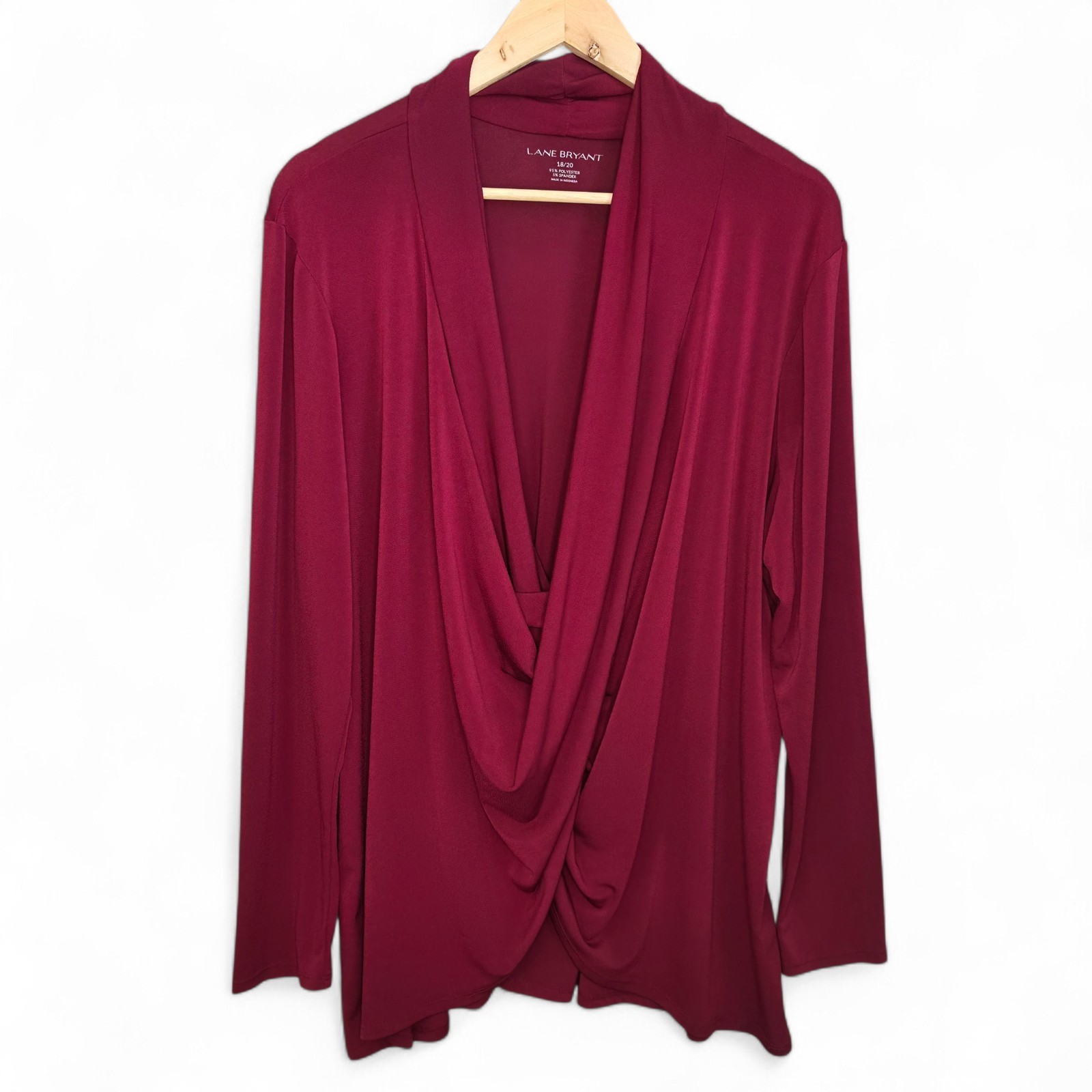 Lane Bryant Top Womens Plus 18/20 Burgundy Cowl Neck Blouse Stretch Casual