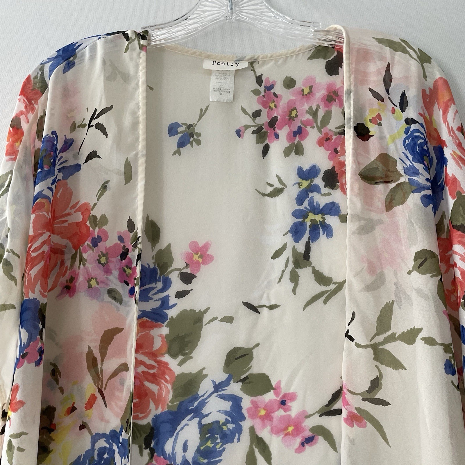 Poetry Kimono Open Cardigan Size Small Oversized Floral Boho Chiffon Cottagecore