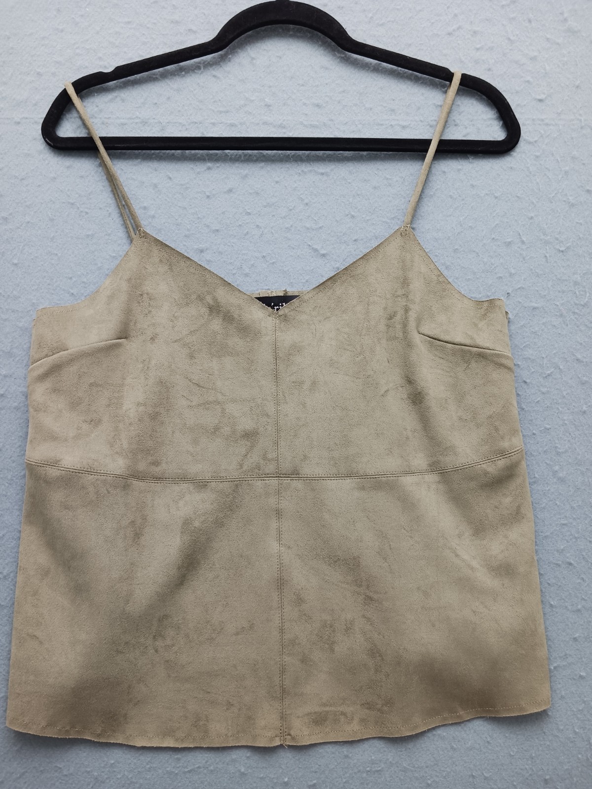 fab’rik Women S Camisole Tan Faux Suede V-Neck Spaghetti Strap Stretch Casual