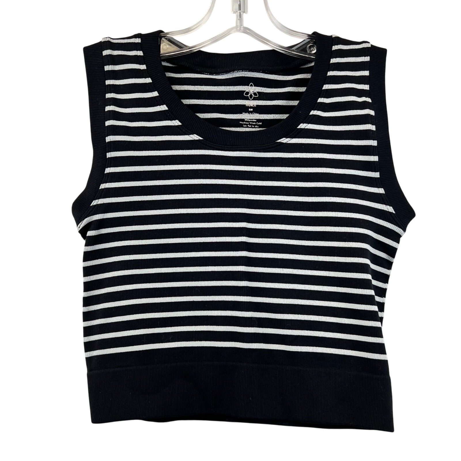 AURA Women’s Crop Top Black/Gray Striped Sleeveless Size S/M