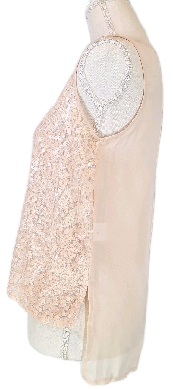 NWT LUSH SzS Seqin Tunic Top Hi Low Blouse Slits Semi-Sheer Chiffon Back Peach