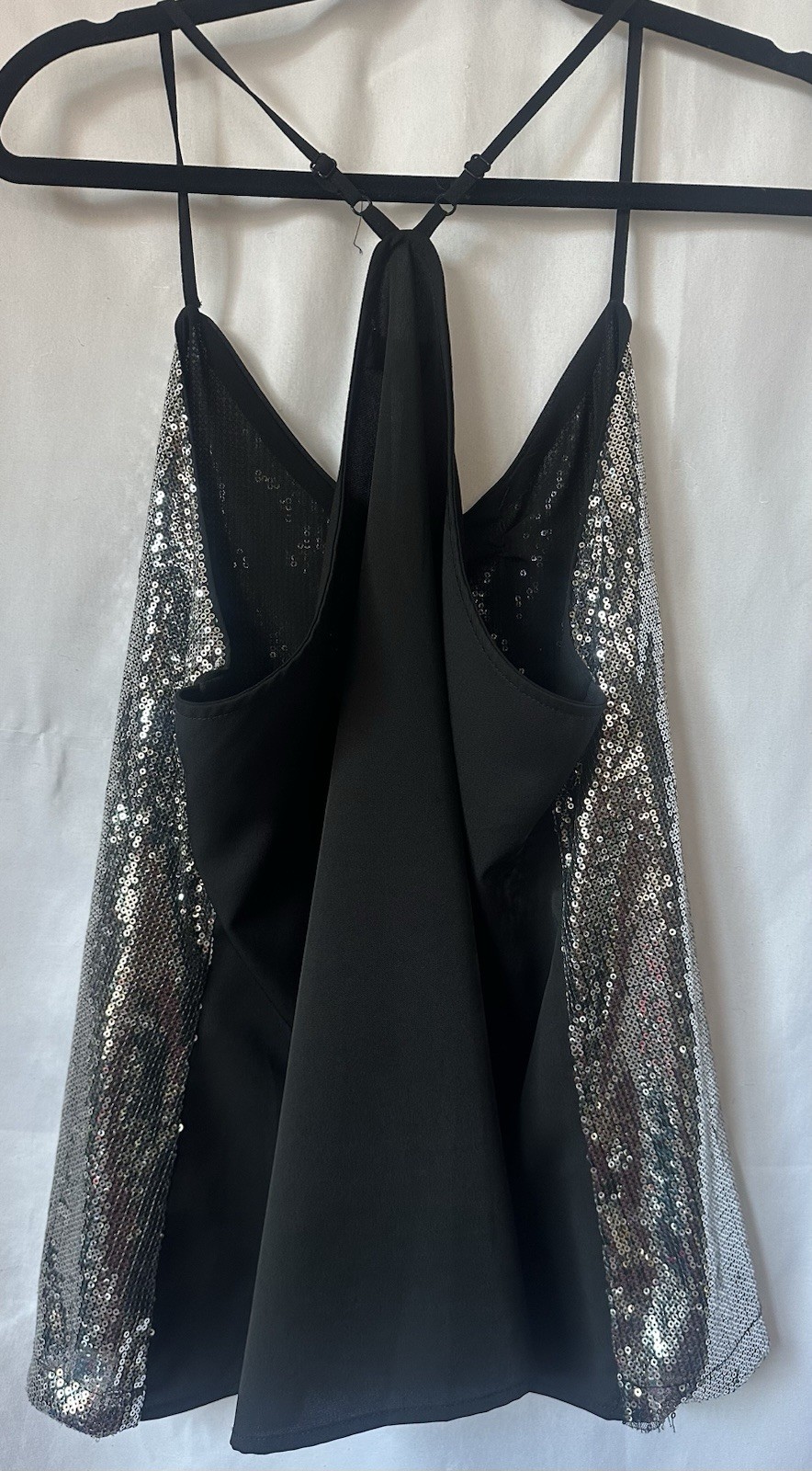 Grace Karin Silver Sequin Halter Cowl Neck Tank Top XL Y2K Party Club Lined
